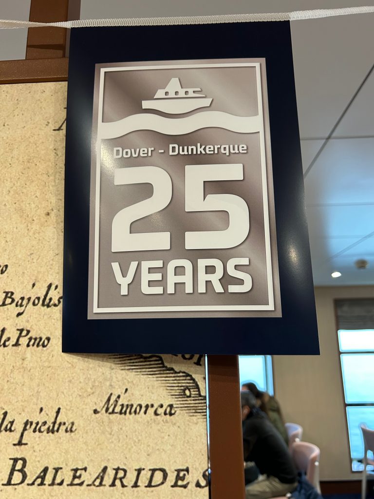 A banner celebrating 25 years of the Dover to Dunkirk DFDS ferry route